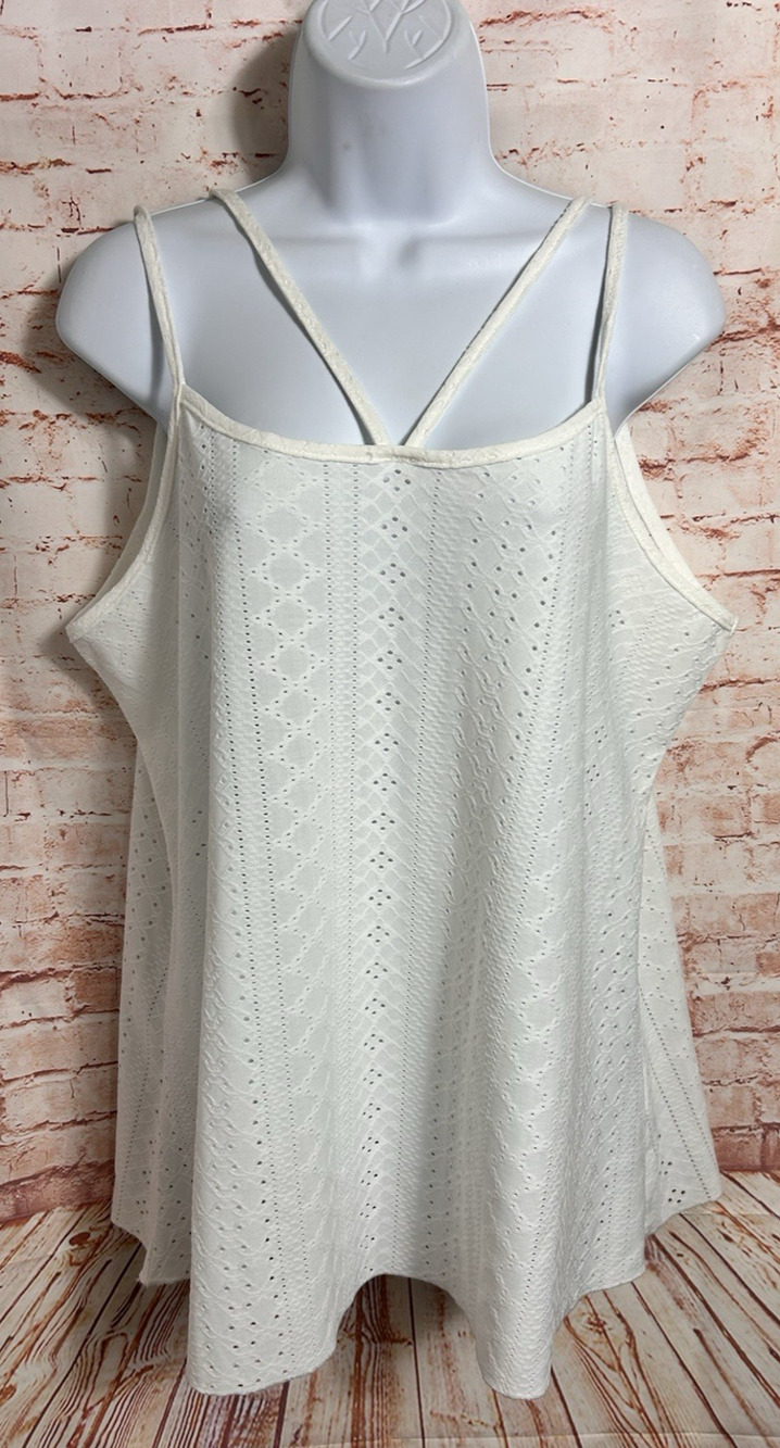 New White Eyelet Tank Top Sz XXL Strappy Scoop Neck Blouse Lightweight